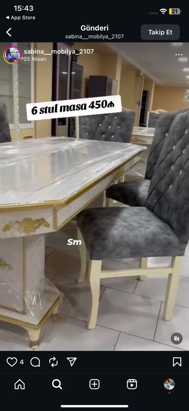 Masa və oturacaq dəstləri: Qonaq otağı üçün, Açılmayan, Dördbucaq masa, 6 stul — 10