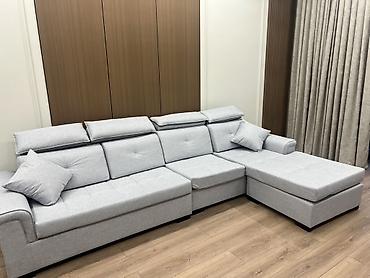 Угловой модульный диван с шезлонгом, светло‑серый - Конфигурация at lalafo.kg Угловой модульный диван с шезлонгом, светло‑серый - Конфигурация