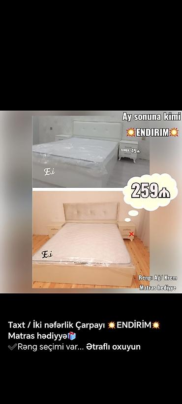 taxt dosəyi: 📌Taxt çarpayı 📏Olcu 2x160 💶Qiymet 259azn dən başlayan qiymətlər — 9