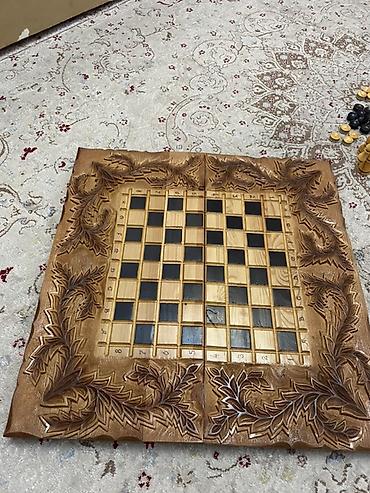 Шахматы: Резные деревянные шахматы/шашки - Большое настольное игровое поле — 4