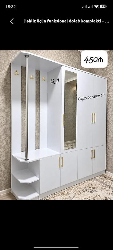 Yeni, 4 qapılı, Güzgülü, Ağ, Açılan, Künc dolab