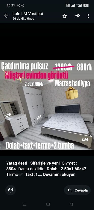 Сушилки: *Yataq dəsti* *Sifarişlə və yeni* Qiymət : *880₼* Dəstə daxildir