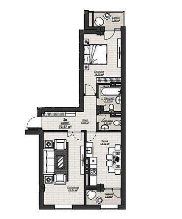 2 комнаты, 72 м², Асанбай мкр Элитка, 12 этаж, ПСО (под самоотделку)