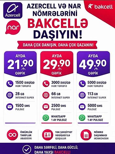 azeri nomreler: Xidmət: Azercell və Nar nömrələrinin Bakcell şəbəkəsinə daşınması üçün — 1