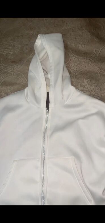 детский спортивный костюм из плащевки: Ağ rəngli kapüşonlu zipli svitşot - Model: kapüşonlu, ön tam