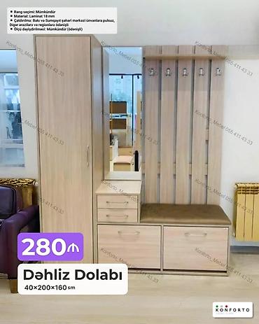 Mebel: Dəhliz dolabı – 40×200×160 sm - Funksional komplekt: asılqanlı panel — 1