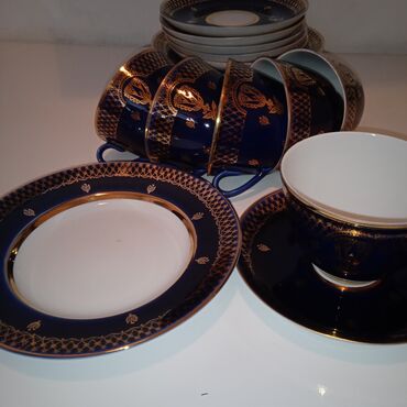 блюдца: Чайный набор, цвет - Синий, Кобальт, 6 персон, СССР