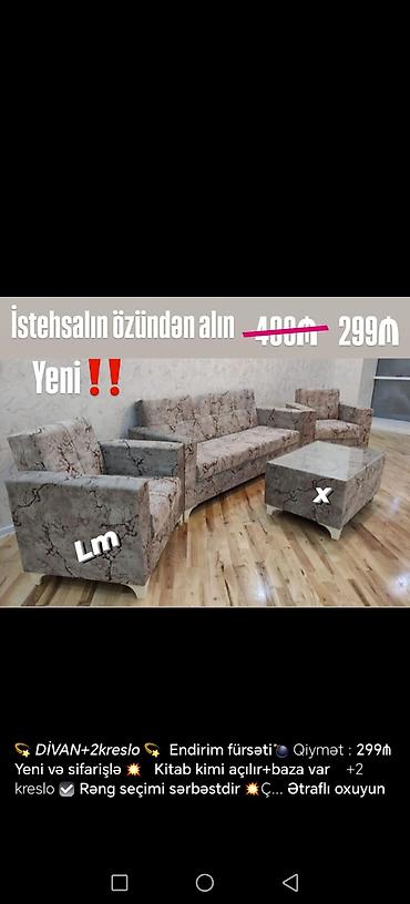 acilib baglanan divan: DİVAN + 2 KRESLO dəsti - Endirim fürsəti - Qiymət: 299₼ - Yeni və — 1