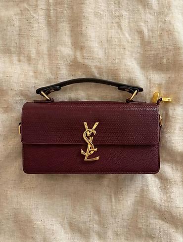 золота: Сумка Saint Laurent (YSL) в винном цвете - Компактная прямоугольная — 2