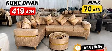 cay evi ucun divanlar: Məhsul: Künc divan + pufik Təsvir: - Müasir dizaynlı künc divan — 1