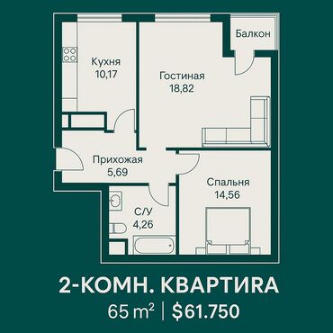 сдача квартир на долгий срок: 2 комнаты, 62 м², Элитка, 3 этаж, ПСО (под самоотделку)