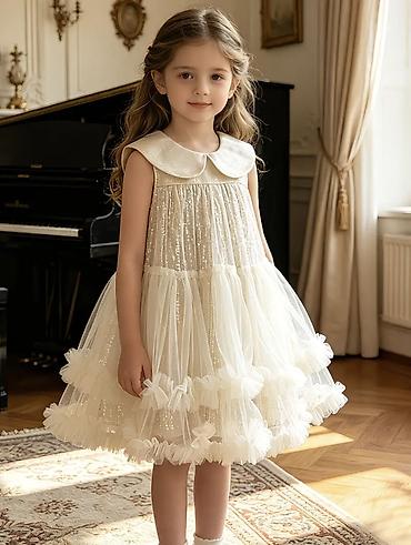 Платья: Uşaq üçün zərif ziyafət donu - Rəng: şampan/ivory tonlarında - Model — 5