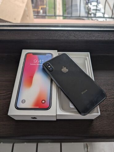 ош номер: IPhone X, Б/у, 64 ГБ, Черный, Зарядное устройство, Защитное стекло, Чехол, 72 %