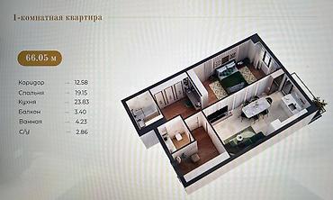 улан мкр: 2 комнаты, 66 м², Улан-2 мкр Элитка, 13 этаж, ПСО (под самоотделку) — 2
