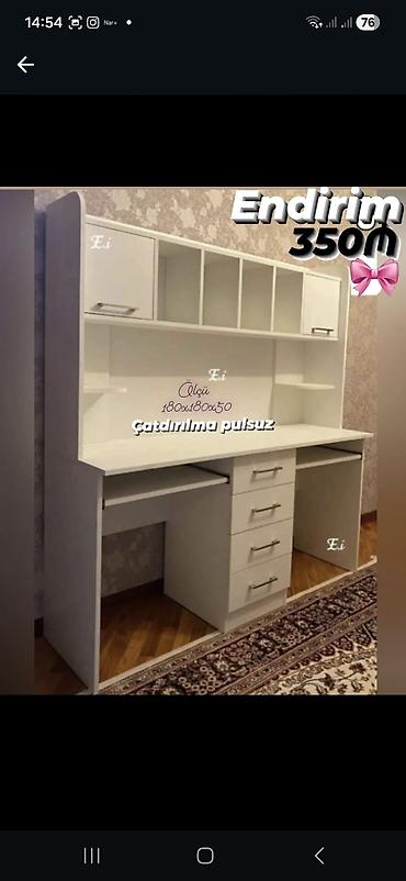 polka: Ağ rəngdə çoxfunksiyalı iş/oxu masasının üst dolablı modeli. Ölçü — 1
