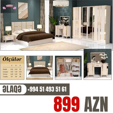 Qonaq otağı dəstləri: 2 təknəfərlik çarpayı, Dolab, Tumba, 2 tumba, Azərbaycan, Yeni