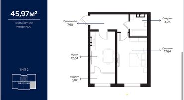 квартира без: Строится, Индивидуалка, 1 комната, 45 м²