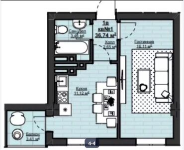 1 комнатная элитка: 1 комната, 37 м², Элитка, 12 этаж, ПСО (под самоотделку)