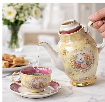 blutut luster: Çay dəsti, rəng - Sarı, Farfor — 3
