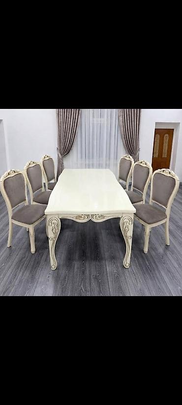 Qonaq otağı üçün, İşlənmiş, Dördbucaq masa, 6 stul