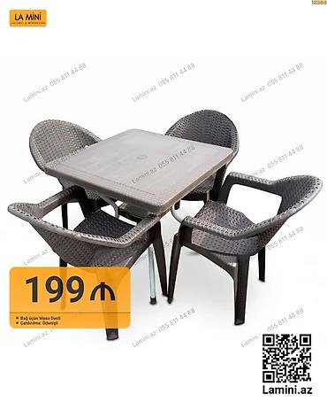 Mebel: Bağ üçün masa dəsti - 1 ədəd kvadrat masa + 4 ədəd oturacaq - Rattan — 1