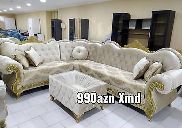 divanlar kunc: Klassik üslubda künc dəsti – zərif krem rəngi parçayla, qızılı — 1