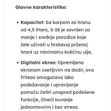 Ostali kuhinjski aparati: Friteza na vruć vazduh (air fryer) Model:SilverCrest S-18.Zapremina — 6