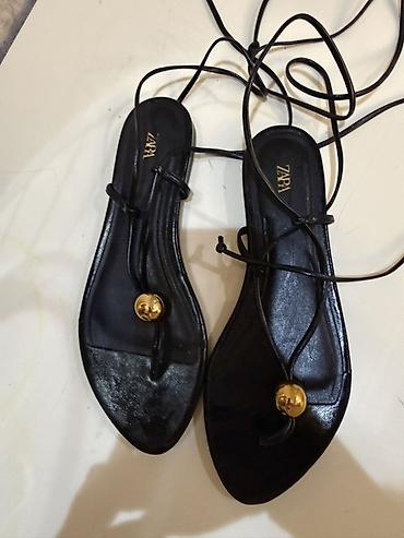 zamsa: ZARA brend qadın sandalı - Rəng: qara - Model: ipli/gladiator tərzi — 1