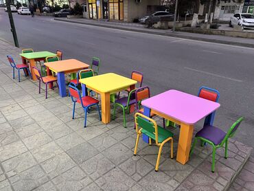 Uşaq masaları: Oğlan və qız üçün, Yeni, Siyirməsiz, Bağça masası, Stullar ilə — 6