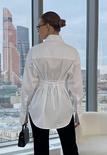 вареный хлопок: Белые женские рубашки 3 видов : оверсайз, с утяжкой на талии, с — 2