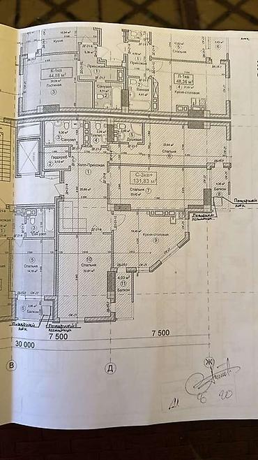 аламединском рынке: 3 комнаты, 131 м², Аламедин-1 мкр Элитка, 6 этаж, ПСО (под самоотделку) — 3
