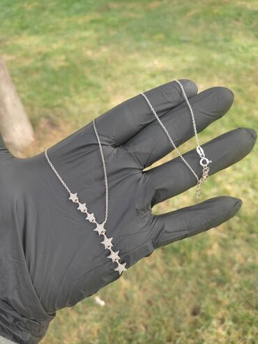 женские серебряные серьги: Ulduz asqılı nazik zəncir boyunbağı - Rəng: gümüşü - Material: metal