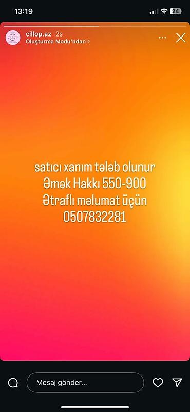 Əməkdaş axtarışı (vakansiyalar): Satış məsləhətçisi tələb olunur, Yalnız qadınlar üçün, Gündəlik ödəniş — 1