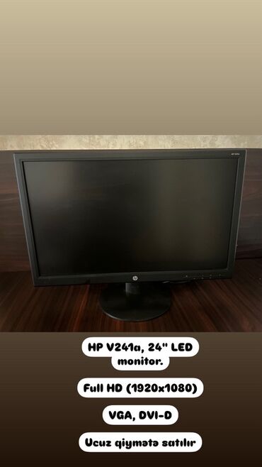 monitor üçün kronşteyn: 24 düym ölçüsündə, Full HD (1920x1080) təsvir ölçüsünə malik HP V241a
