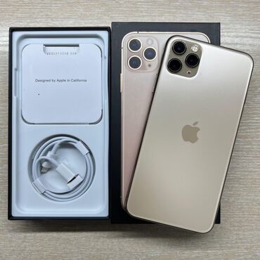 Apple iPhone: IPhone 11 Pro Max, Б/у, 256 ГБ, Золотой, Защитное стекло, Кабель, Коробка, 88 %