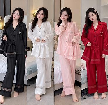 Пижамы: Пижама, Шелк, Китай, На пуговицах, M, L, XL — 1