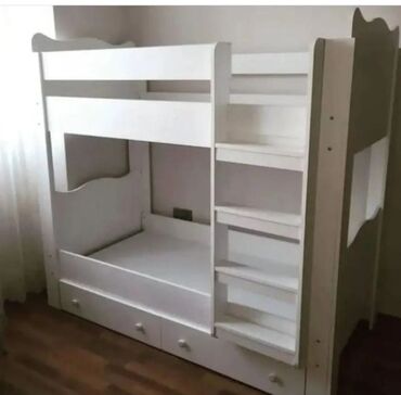 İkimərtəbəli uşaq çarpayıları: Oğlan və qız üçün, Yeni, Çarpayı, Matras ilə, Siyirməli, Laminat — 3