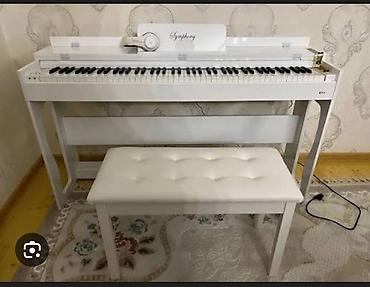 azerbaycan gitara mahnilari: Rəng: ağ, elegant dizaynlı rəqəmsal piano və uyğun ağ oturacaq — 1