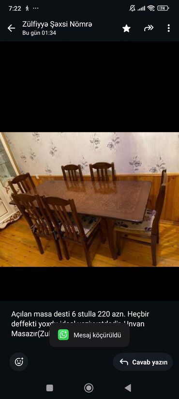 Restoran mebeli: Qonaq otağı üçün, İşlənmiş, Açılan, Dördbucaq masa, 6 stul