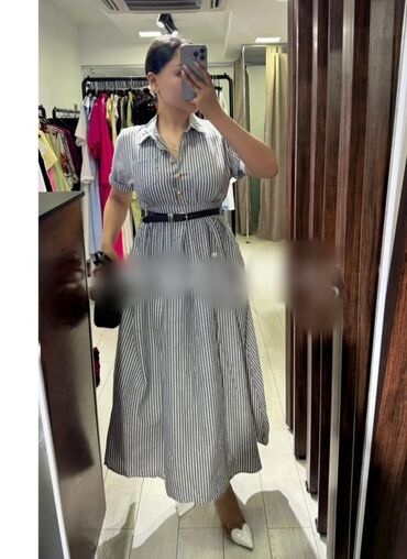 Женская одежда: Повседневное платье, Корея, Лето, Длинная модель, 4XL (EU 48)