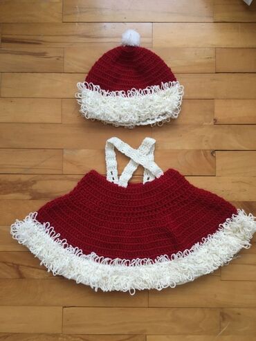 Dəstlər: Qırmızı-ağ rəng palitrasında əl ilə toxunmuş körpə geyim dəstləri - — 9