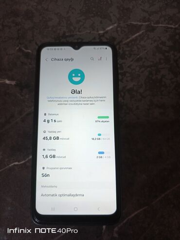 telefonlar bərdə: Samsung Galaxy A04s, 64 GB, rəng - Yaşıl, Barmaq izi, İki sim kartlı, Face ID