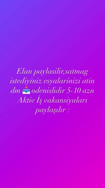 Digər ixtisaslar: Elan yerləşdirilir. Satmaq istədiyiniz əşyalarınızı bizə göndərin. DM