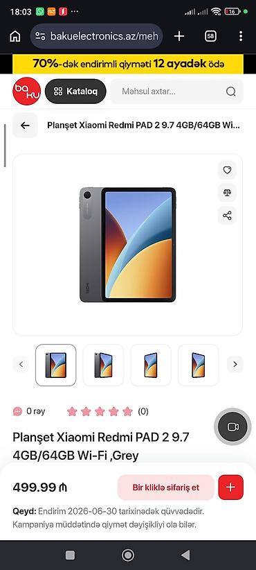 xiaomi pad mini: Planşet Xiaomi Redmi Pad 2, 9.7" ekran, 4GB RAM/64GB yaddaş, Wi‑Fi — 1