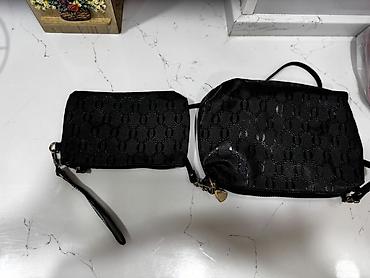 tote bag: Qara rəngli 2 ədəd qadın çanta dəsti. Dəstə biri kiçik əl çantası/pul — 3