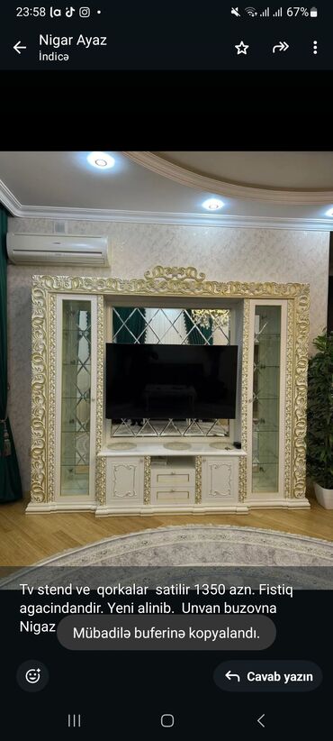 стенка новая: Tv stend ve qorkalar satilir 1350 azn. Fistiq agacindandir. Yeni