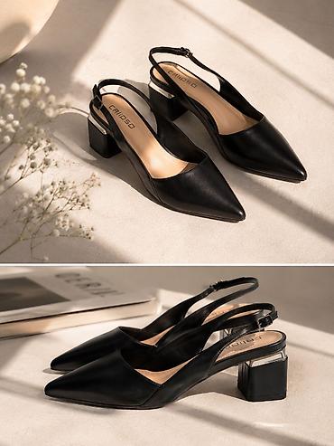 foot patch: Кожаные slingback — чёрные туфли с открытой пяткой Элегантные — 1
