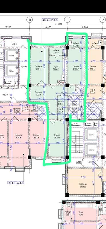 brk group: 3 комнаты, 114 м², Нижний Джал (Джал-23) Элитка, 7 этаж, ПСО (под самоотделку) — 1