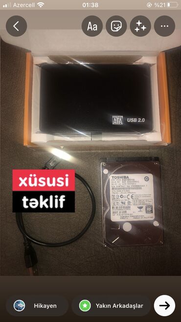 kompüterlər 2 ci əl: 💥Cəmi 50azn😎
2.5 HDD External Case 
 +
500Gb Toshıba HDD