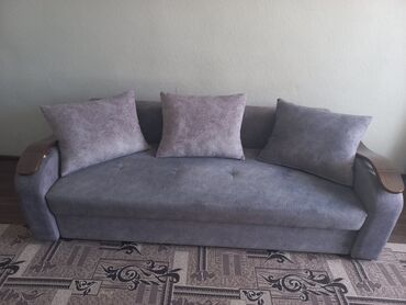купить раскладушку в бишкеке: Прямой диван, цвет - Серый, Б/у
